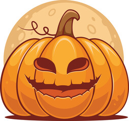 Spooky vector lantern Pumpkin happy Halloween illustration, Cute evil horror character. jack o lantern