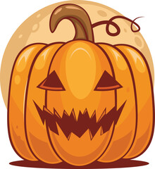 Spooky vector lantern Pumpkin happy Halloween illustration, Cute evil horror character. jack o lantern