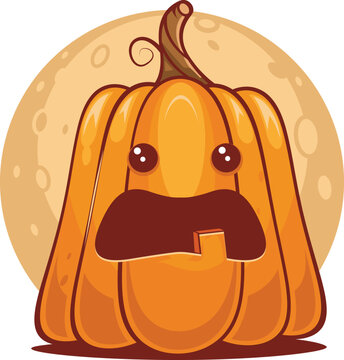 Spooky vector lantern Pumpkin happy Halloween illustration, Cute evil horror character. jack o lantern