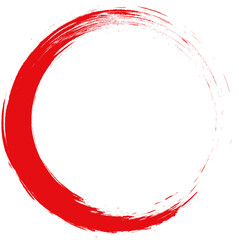 Red circle brush stroke vector isolated on white background. Red enso zen circle brush stroke. For stamp, seal, ink and paintbrush design template. Grunge hand drawn circle shape, vector