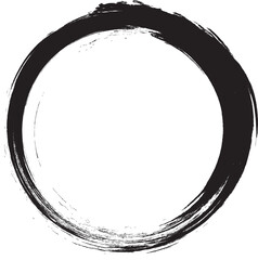 Black circle brush stroke vector isolated on white background. Black enso zen circle brush stroke. For stamp, seal, ink and paintbrush design template. Grunge hand drawn circle shape, vector - obrazy, fototapety, plakaty