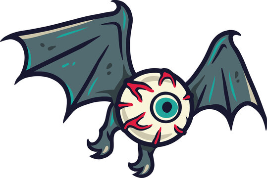 Scary horrible eye or eyeball with wings for halloween holiday design. October party banner, poster or postcard