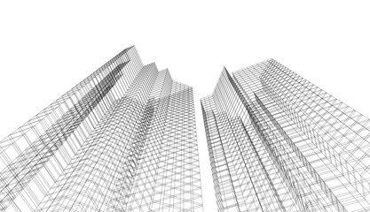 City architecture concept drawing 3d illustration