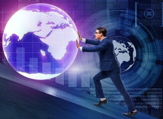 Businessman pushing earth in business concept