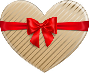 Heart shaped colorful gift box with ribbons, bow and patterns