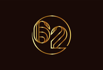 Obraz premium Number 62 Logo, Number 62 monogram line style inside circle can be used for birthday and business logo templates, flat design logo, vector illustration