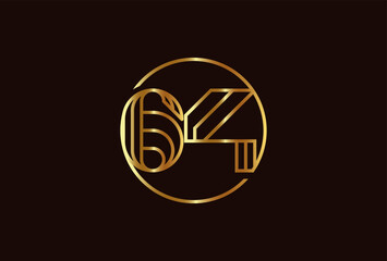 Number 64 Logo, Number 64 monogram line style inside circle can be used for birthday and business logo templates, flat design logo, vector illustration