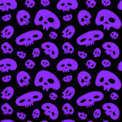 Seamless minimalistic pattern of purple skulls for your design.