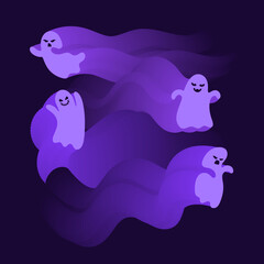 Set of purple ghosts in flight.