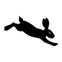 Black Rabbit png illustration.  Black silhouette on white background. Cute running bunny figure in sketch style. Chinese New Year 2023 symbol.