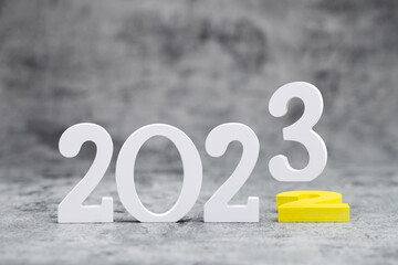 2023 New Year celebration - white numbers on blurred Background. Happy new year concept,