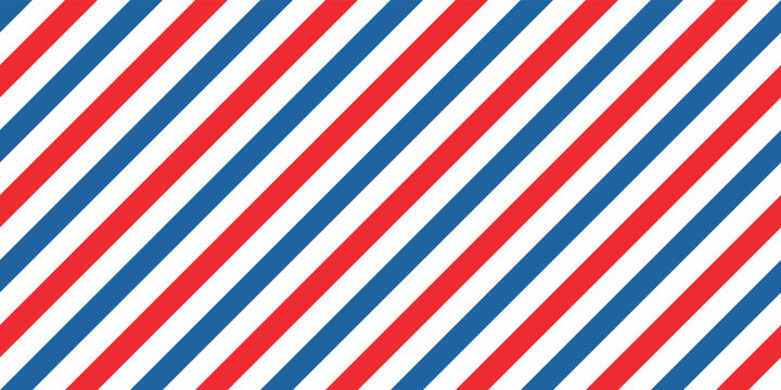 Vintage barber seamless pattern. White, blue and red diagonal lines stripe texture. Vector illustration.