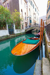 Fototapeta na wymiar A docked gondola in Venice, Italy