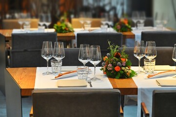 Deserted arranged table at elegant restaurant