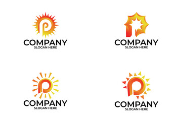 Set of sun logo concept, latter P sun design template