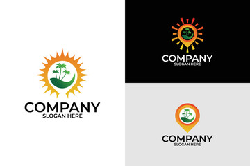 Set of palm tree logo design vector template