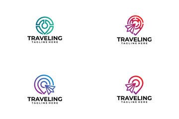 Set of pin traveling logo vector design template