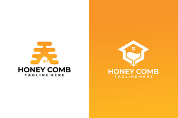 Set of honey comb logo design template © Farid
