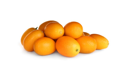 Fresh ripe kumquats on white background. Exotic fruit