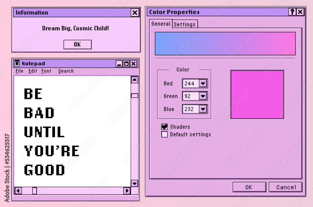 Leinwandbilder Set of retro user interface elements for UX and UI design. Vaporwave Y2K style illustration in pastel pink and violet colors.