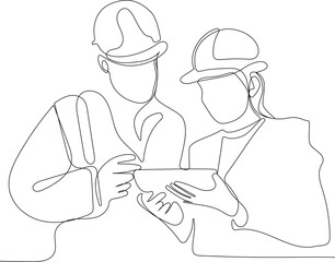 construction manager and engineer working on building site. Vector illustration