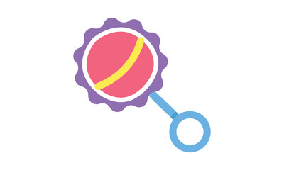 Baby rattle clipart. Simple cute baby rattle in a shape of flower flat vector illustration. Minimalist plastic baby rattle cartoon style icon. Kids, baby shower, newborn and nursery decoration concept