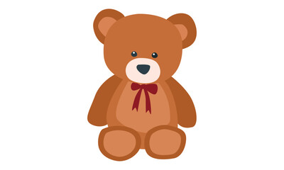 Teddy bear clipart. Simple cute baby toy teddy bear with tie flat vector illustration. Brown teddy bear cartoon style icon vector design. Kids, baby shower, newborn and nursery decoration concept