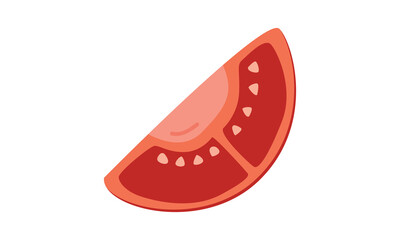A slice of tomato clipart. Simple chopped tomato with raw flat vector illustration. Minimalist fresh tomato slice cartoon style icon. Fruits, vegetables and baby led weaning nutritious food concept