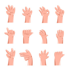 Hand gesture illustration in cartoon palm set showing different sign