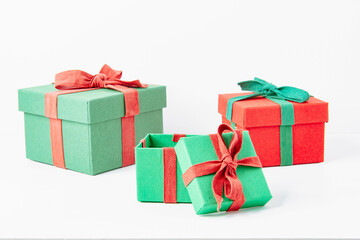 Present. Gift box with a bow. New Year's surprise. Red and green box with a gift