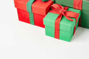 Present. Gift box with a bow. New Year's surprise. Red and green box with a gift