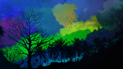 Fototapeta na wymiar Digital painting of a night sky