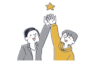 同じ目標を追っている男性　コミカルな手書きの人物　