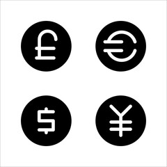 set of currency icons, on a white background.