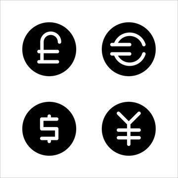 set of currency icons, on a white background.