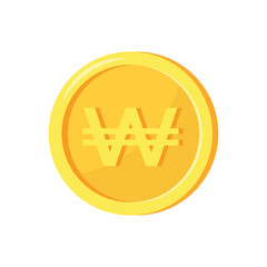 Golden coin with won sign isolated on white background. Vector illustration