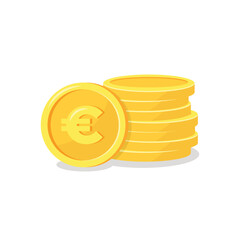 Stack of golden euro coins isolated on white background. Vector illustration