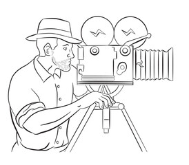 Cameraman vintage movie film camera shooting