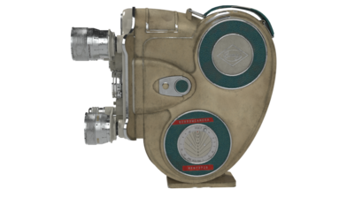 vintage large film camera on white background