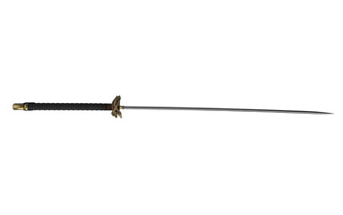 Asian sword with gold dragon on handle on white background