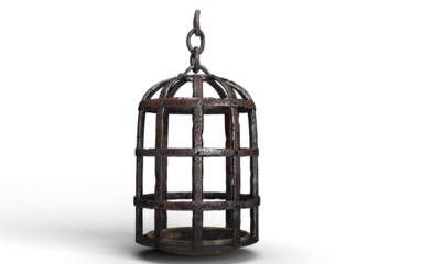 small medieval cage on a white background