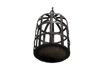 small medieval cage on a white background