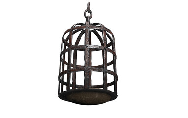 small medieval cage on a white background