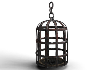 small medieval cage on a white background