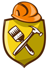 construction hardhat hammer paintbrush
