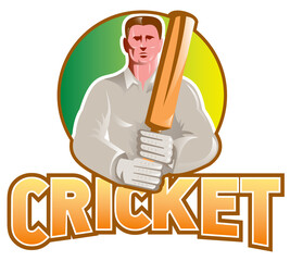 cricket player batsman with bat front view