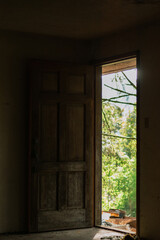 Fototapeta na wymiar Open Door in Abandoned House Leading to Nothing 