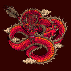 Chinese dragon with cloud illustration