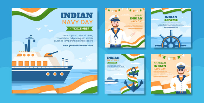 Indian Navy Day Social Media Post Template Hand Drawn Cartoon Flat Illustration