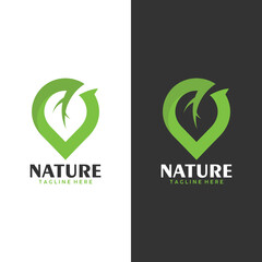 Nature place logo icon vector isolated with leaf and pin or point illustration